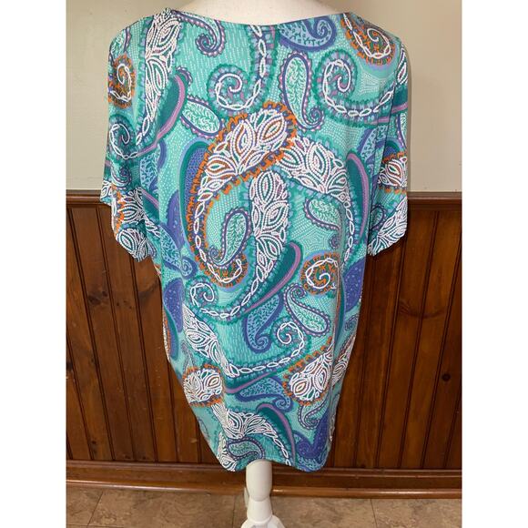 Womens Ruby Rd Knit Paisley Puff Print Front Tie‎ Detail Blue Purple Blouse M - Picture 5 of 7